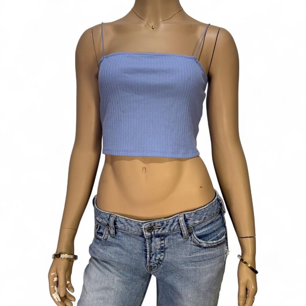 Forever 21 Periwinkle Blue Ribbed Crop Top Spaghetti Strap M Coquette Y2K Girly